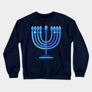 Neon Menorah Jewish Holiday Hanukkah Festival Party Decoration with traditional Chanukah hanukkiah candlestick with candles, star of David T-Shirt Crewneck Sweatshirt